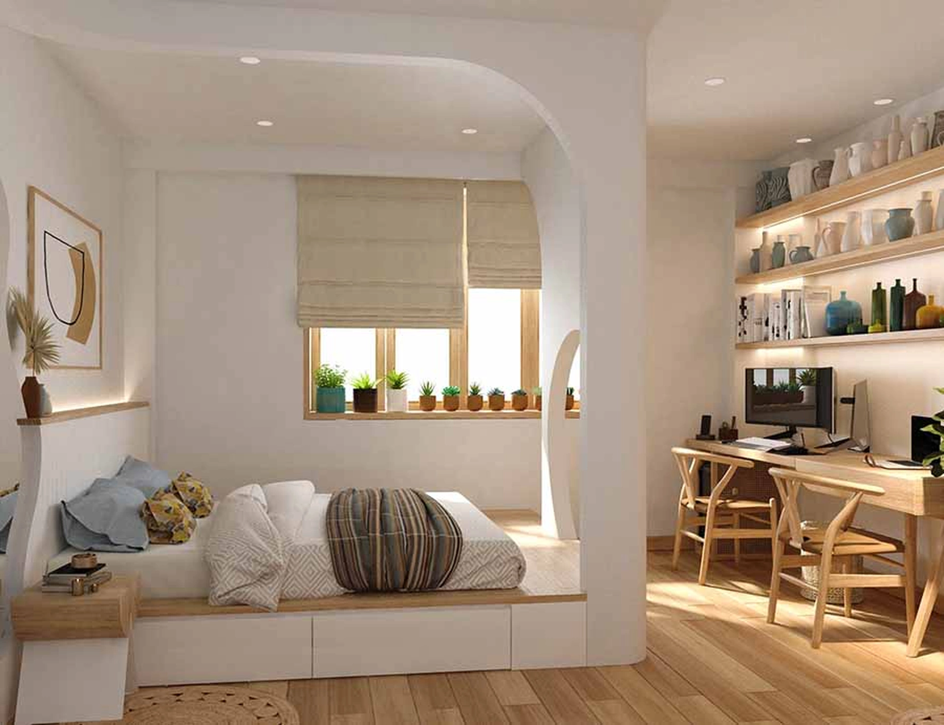 Sắp xếp nội thất phòng ngủ nhỏ thế nào để đảm bảo yên tĩnh khi cửa sổ hướng ra đường phố?