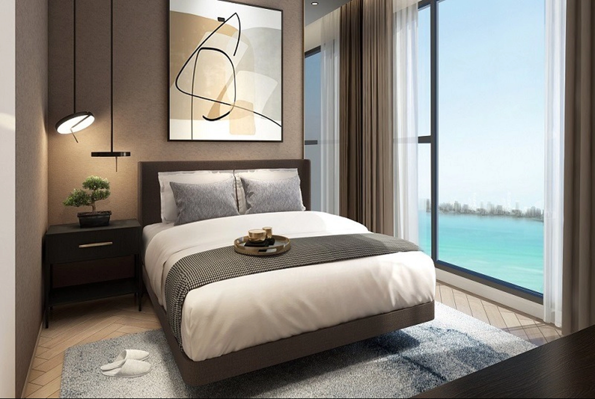 Diện tích tim tường, diện tích thông thủy căn hộ 2 phòng ngủ tòa B Masteri West Heights