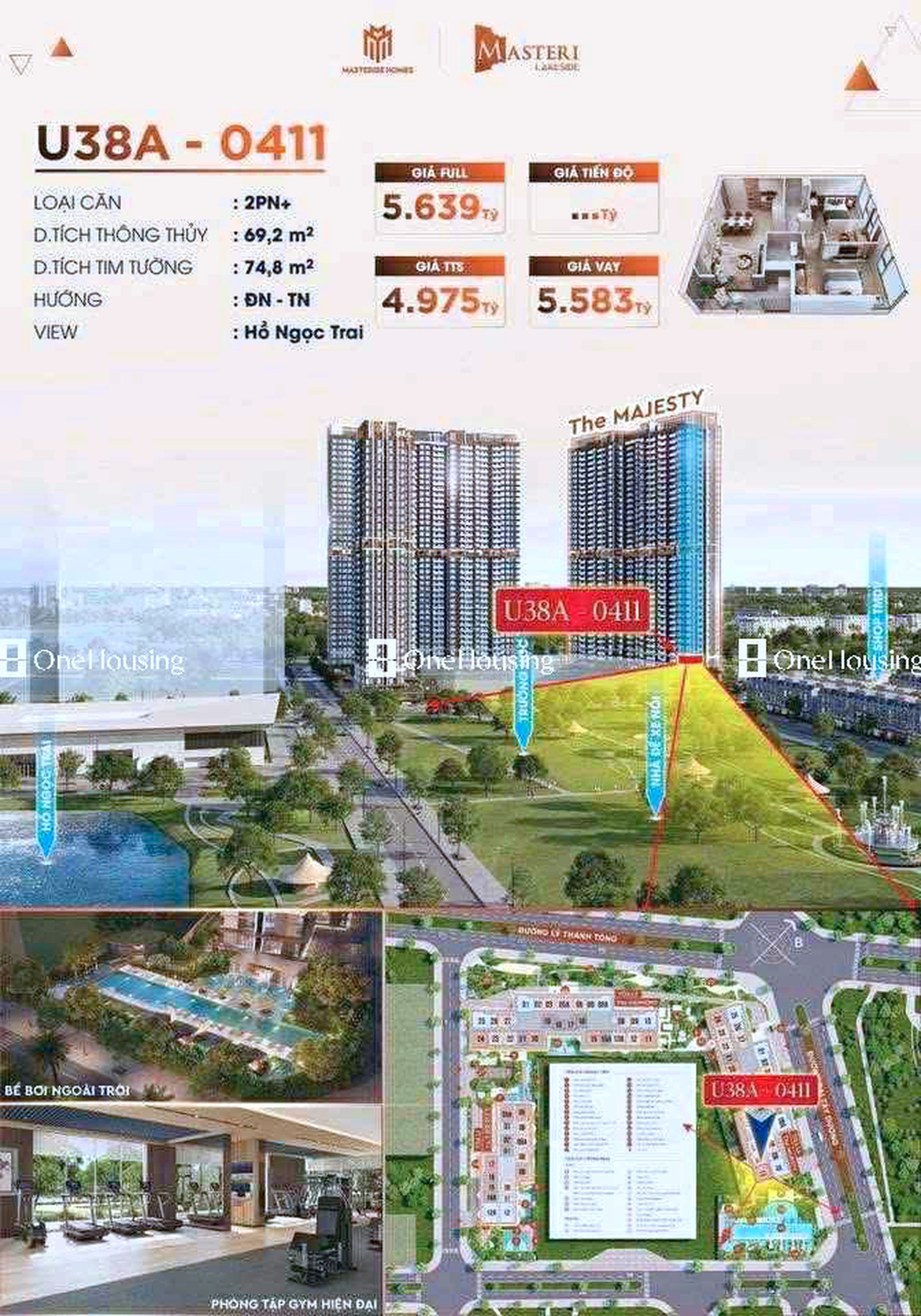 Căn 2PN+ toà L3 - Masteri Lakeside