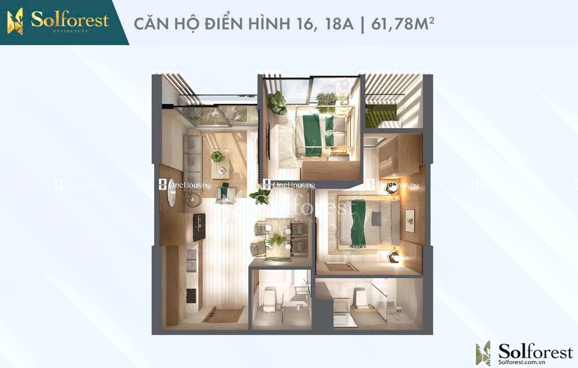 Căn 2PN toà SO1 - Sol Forest Residence