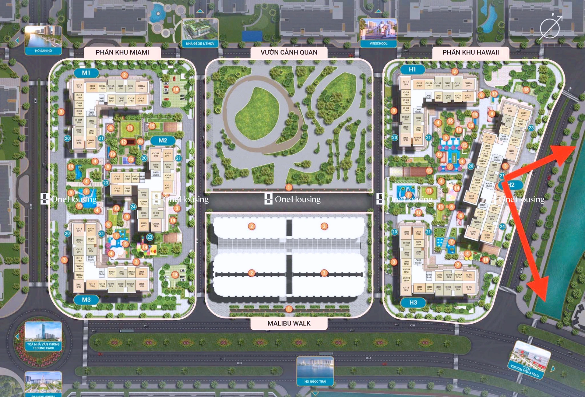Căn 2PN toà H2 - Hawaii - Masteri Waterfront