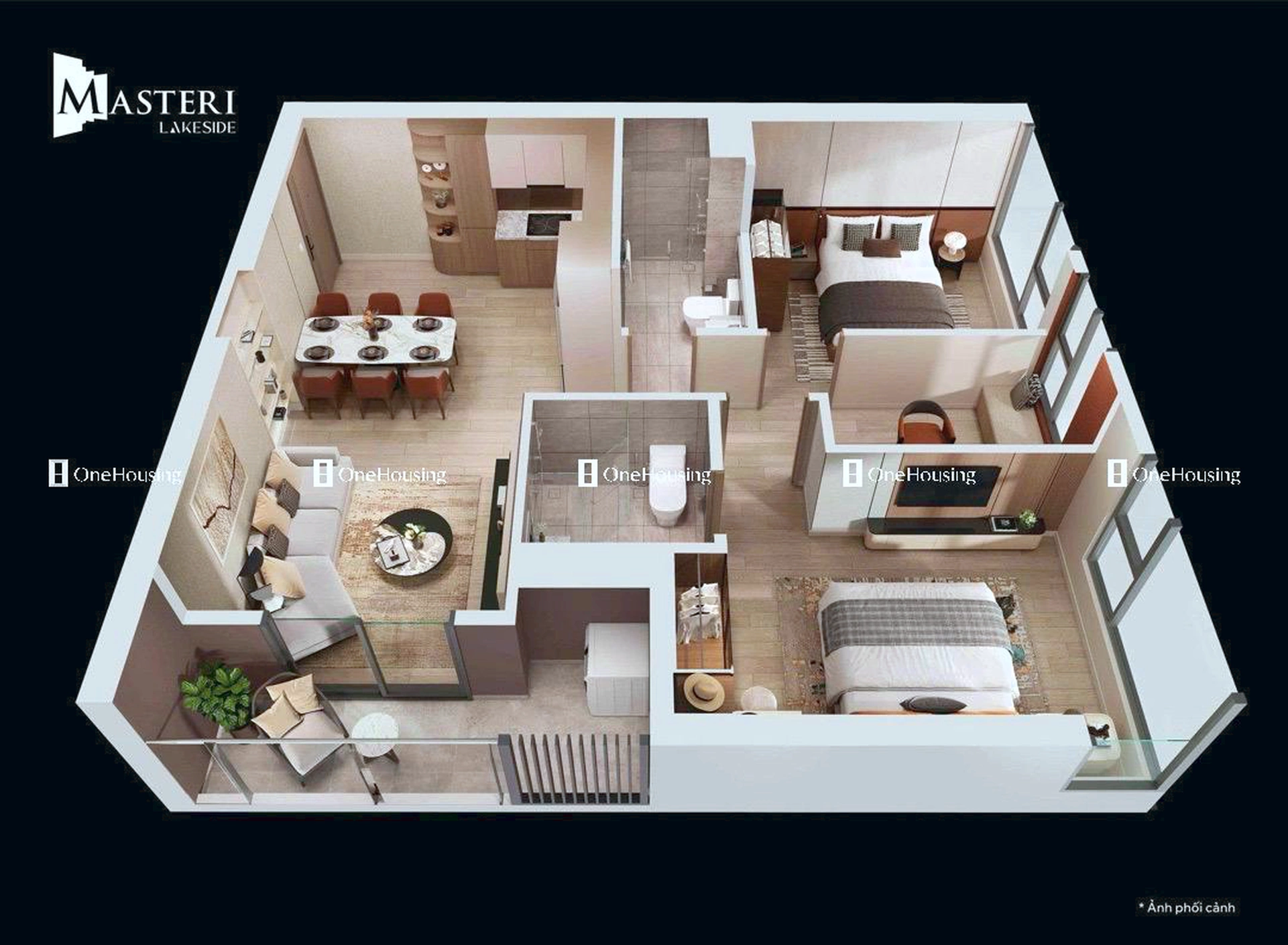 Căn 2PN toà L2 - Masteri Lakeside