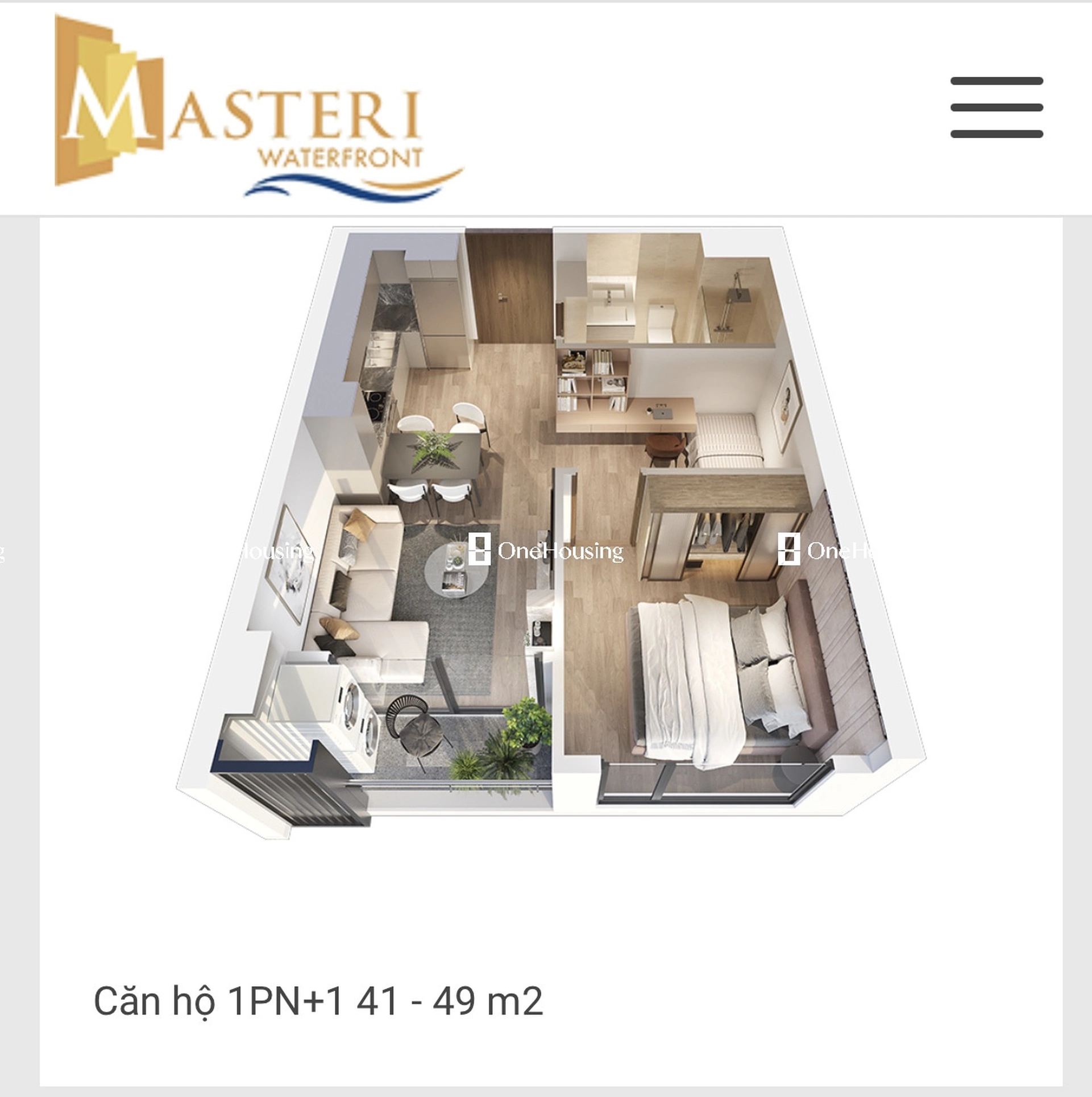 Căn 1PN+ toà M2 - Miami - Masteri Waterfront