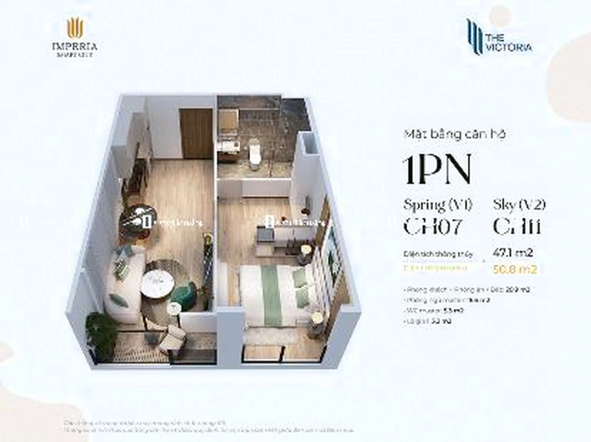 Căn 1PN+ toà V3 - The Victoria - Imperia Smart City