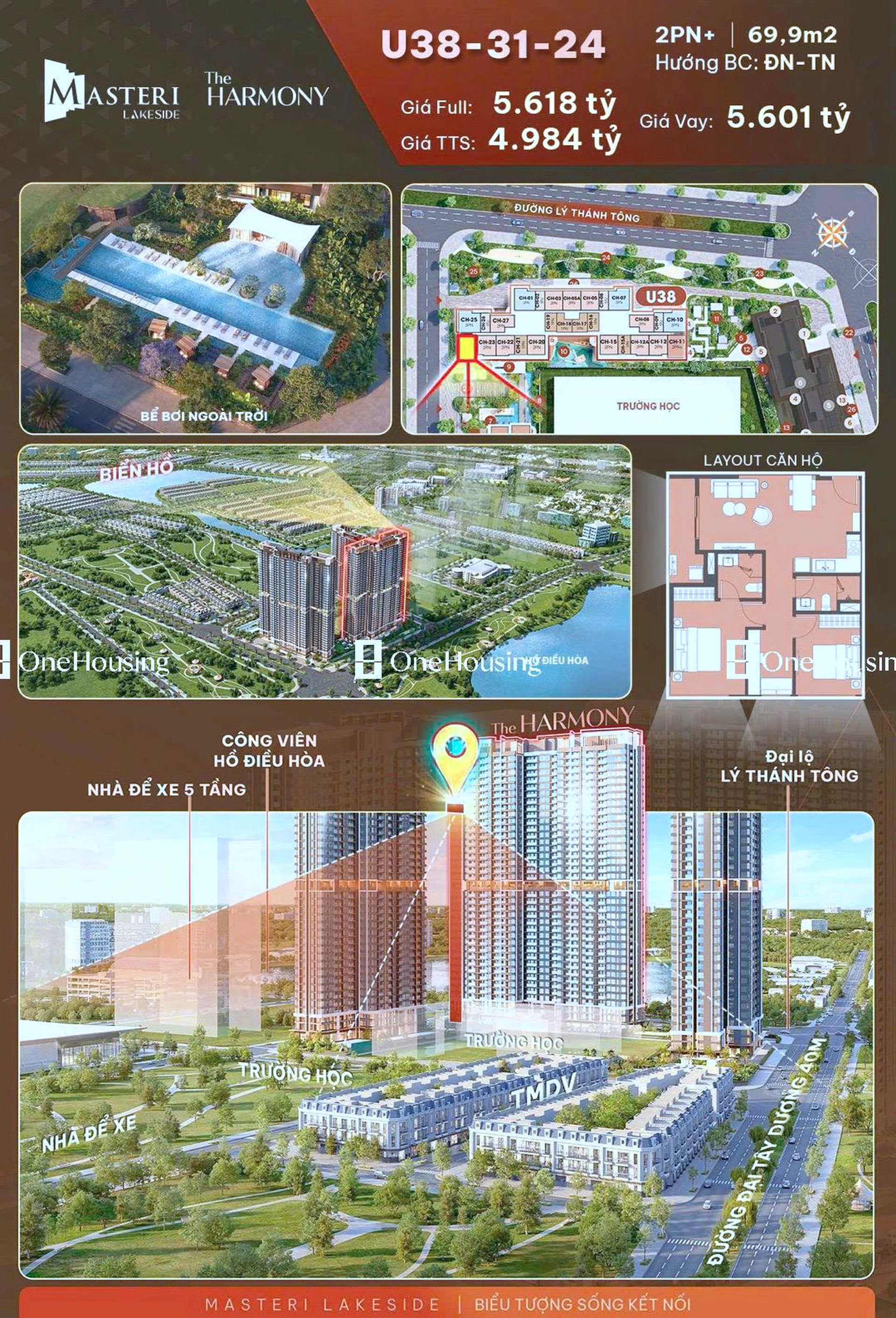 Căn 2PN+ toà L2 - Masteri Lakeside